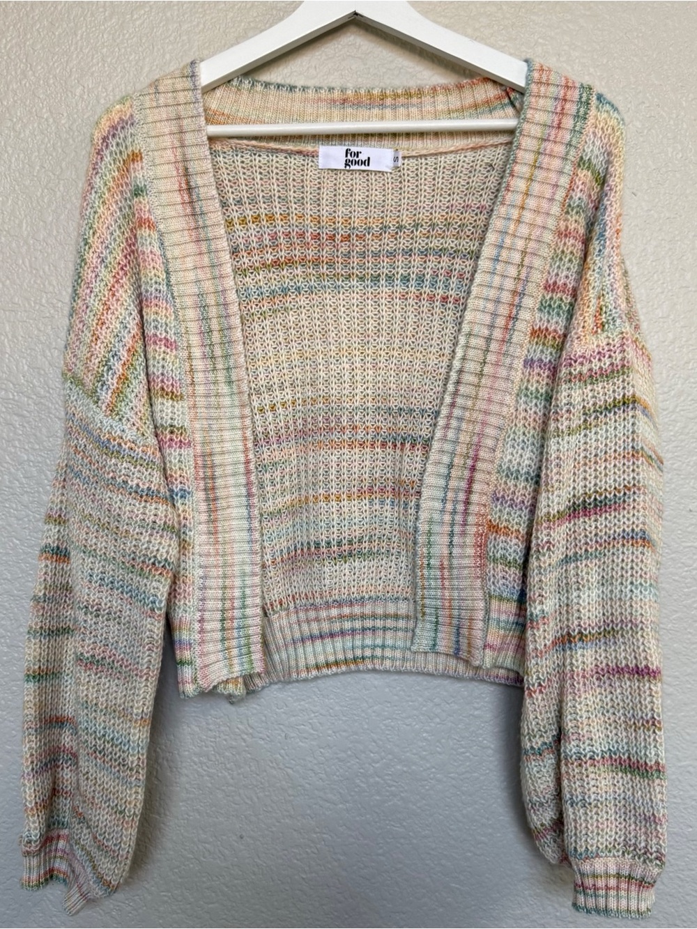 Multi color cotton crotchet cropped knitted cardigan Size S